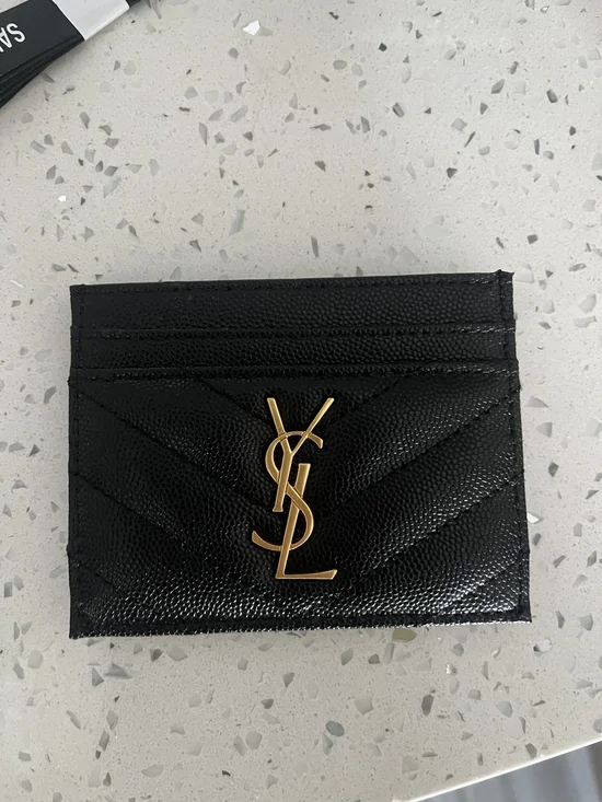 YSL Black and Gold Leather Card Holder - Picture 2 of 4